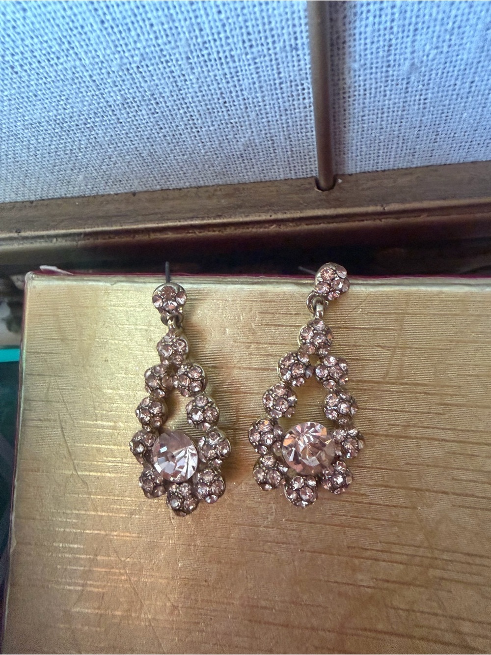 Rhinestone Teardrop Dangle Earrings in Champagne